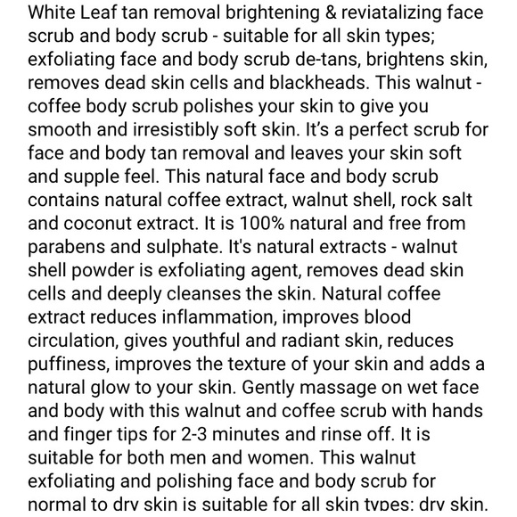 NEW โจ White Leaf Tan Dead Skin Removal Exfoliate Coffee + Walnut Modern Ayurveda - Picture 7 of 10